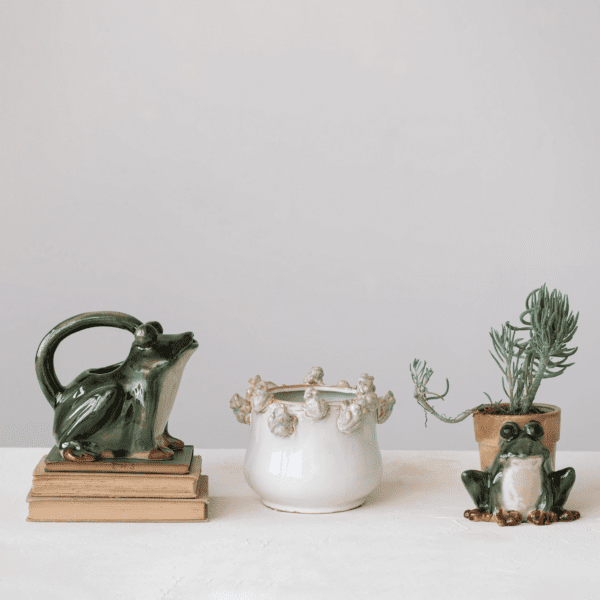 Stoneware Planter with Frogs on Rim - Image 2