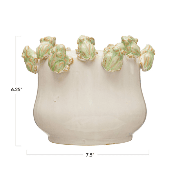 Stoneware Planter with Frogs on Rim - Image 3