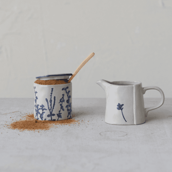 Hand-Stamped Stoneware Sugar & Creamer