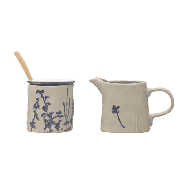 Hand-Stamped Stoneware Sugar & Creamer - Image 2