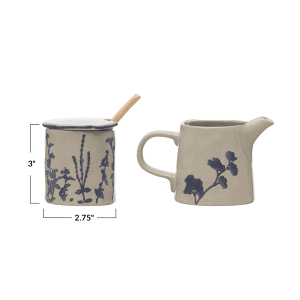 Hand-Stamped Stoneware Sugar & Creamer - Image 3